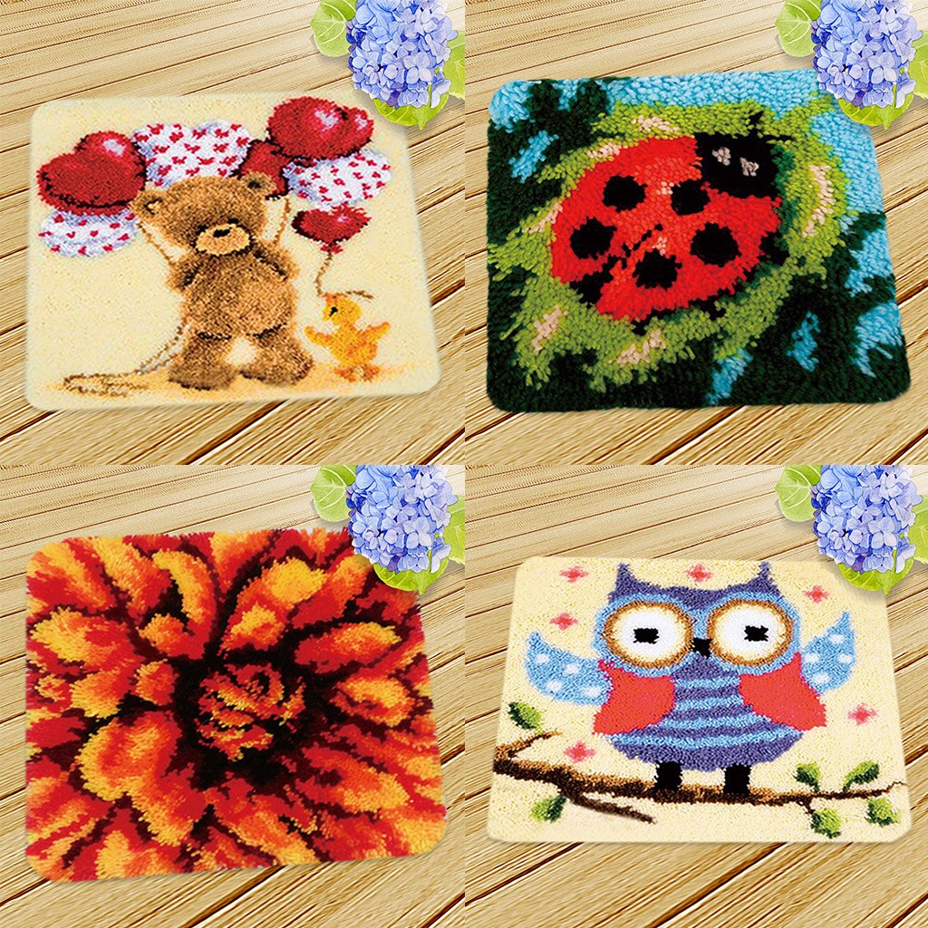 Latch Hook Kits Crochet Yarn Kits, DIY Tools Needlework Crocheting Rug Yarn Cushion Embroidery Carpet Sets, 45 x 45cm