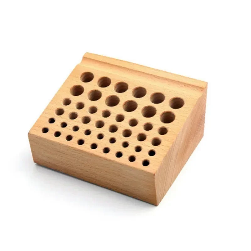 Caja portaherramientas de reparación de relojes con 46 agujeros, estante de madera, artesanía de cuero, herramientas de trabajo hecho a mano, organizador, almacenamiento de brocas para tallar