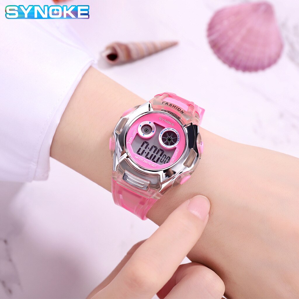 Synoke Transparante Kleur Mode Elektronische Horloge Alarm Zeven Kleuren Noctilucent Multifunctionele Sport Jongens En Meisjes Primaire Sc