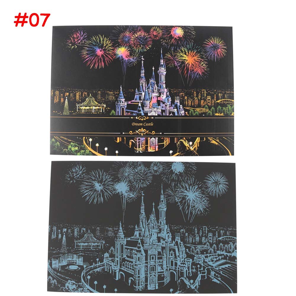 4 teile/los Magie Kratz Malerei Kinder DIY Malerei Kunst Kritzeln Zeichnung Spielzeug Handwerk für Kinder Schwarz Karton Graffiti Karte: 07
