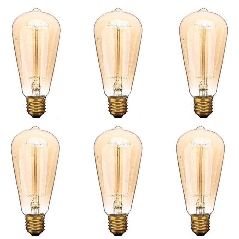 Retro ST64 Edison Bulb 110V E26 60W Incandescent Bulbs Vintage Filament Bulb Tungsten Edison Light --M25: 6pcs