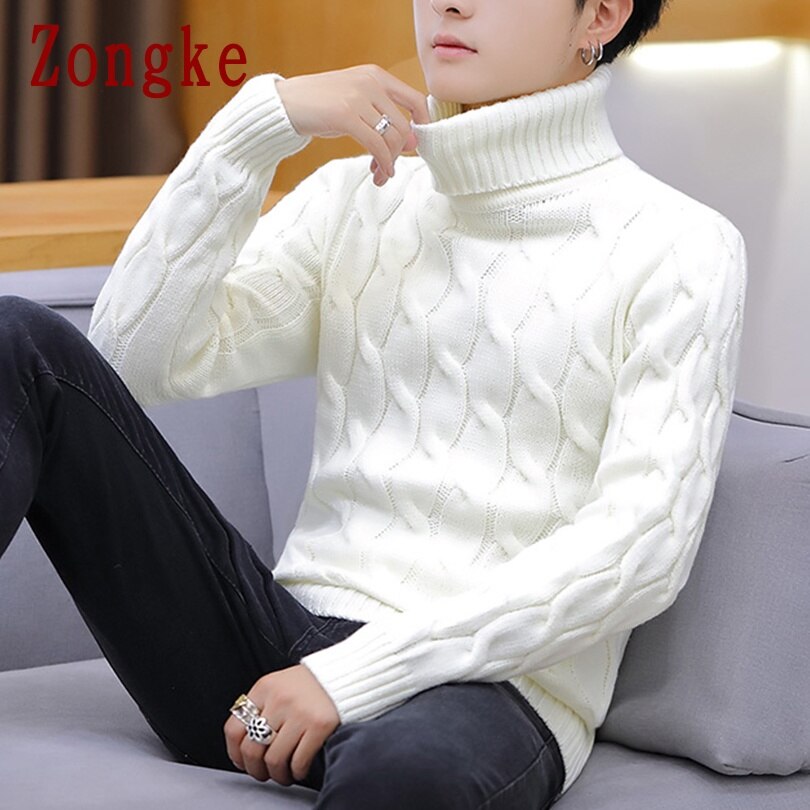 Zongke hvid rullekrave herre tøj vinter sweater herre frakker solid stribet pullover herre rullekrave m -2xl 2022 forår: Hvid / Kinesisk størrelse xl
