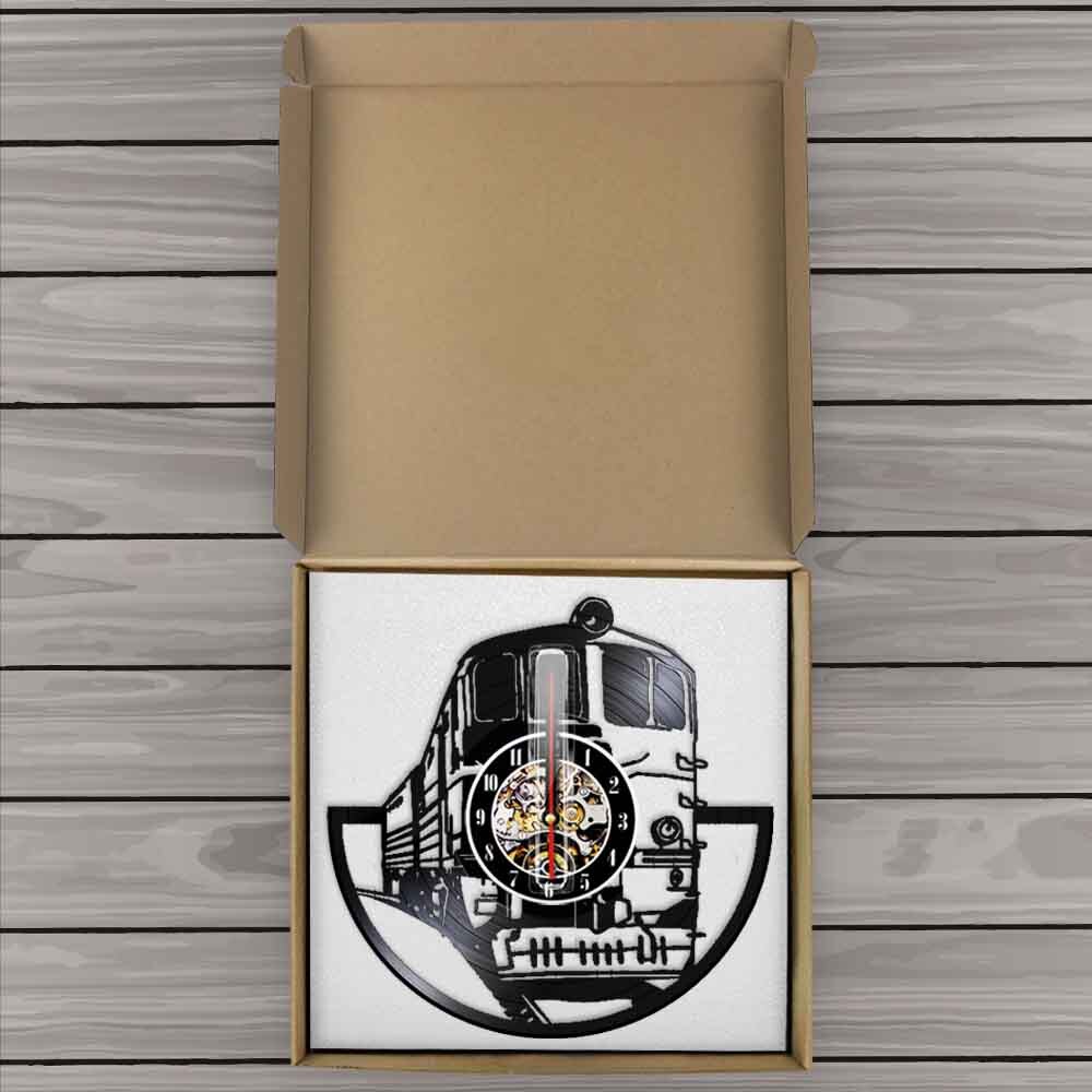 Tren cortado Longplay reloj tren transporte ferrocarril vinilo registro pared lámpara Vintage 3D Reloj de pared de cuarzo Satt