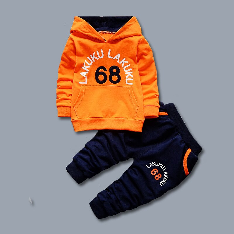 Peuterjongenskledingset, kindertrainingspak, katoenen set, 2 stuks, 5 jaar sportkleding, klein kind, hoodie, babypak, herfst: Oranje kleur / 3t
