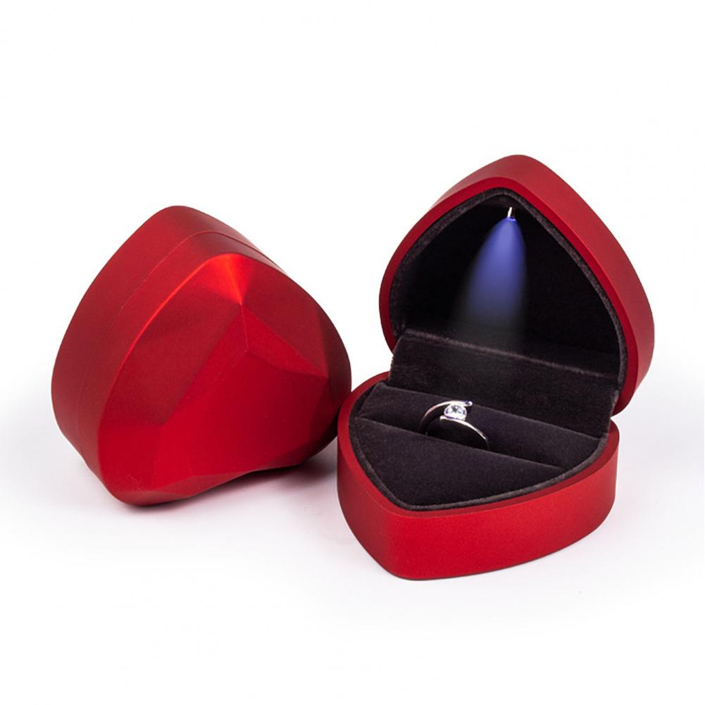 Ringbox in Herzform mit LED-Licht, Taschenformat, tragbarer Ring-Schmucketui für Vorschläge, Verlobung, Hochzeit, Verpackung, Showboxen