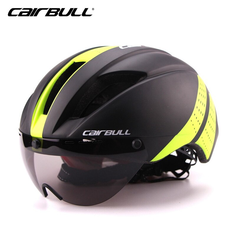 CAIRBULL Helmet Aero Ultra-light Goggle TT Road Bicycle Helmet Integrally-molded Helmet Racing Cycling Time-Trial Cycling Helmet: black green / M 54-57CM