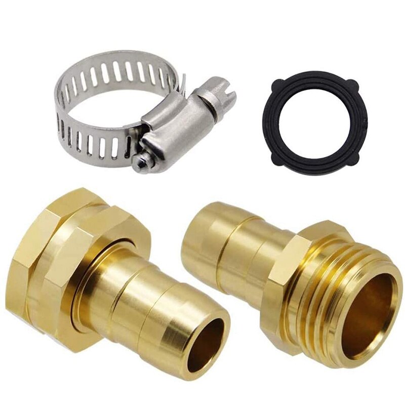 3 Sets Brass Garden Hose Repair Kit,Water Hose Mender Male Female Connector with Stainless Clamp (3/4-5/8)