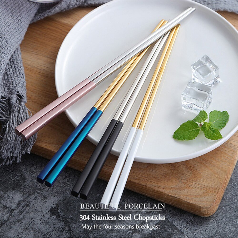 23cm 1 par rustfrit stål kinesiske japanske spisepinde farverige genanvendelige spisepinde sushi pinde baguette chinos bordservice