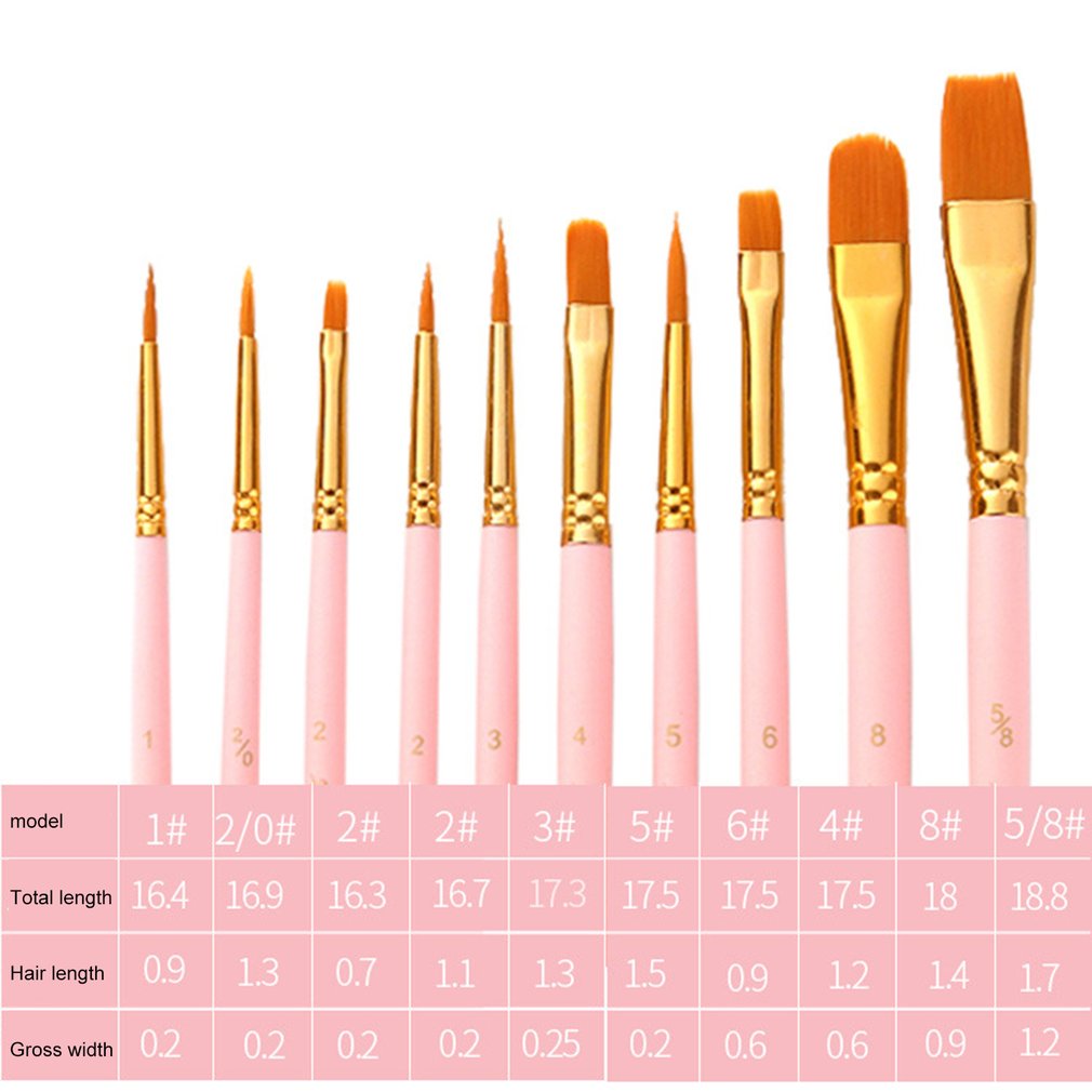 10 Stuks Nylon Kunstenaar Kwast Professionele Aquarel Acryl Houten Handvat Schilderij Borstels Kunst Levert Briefpapier