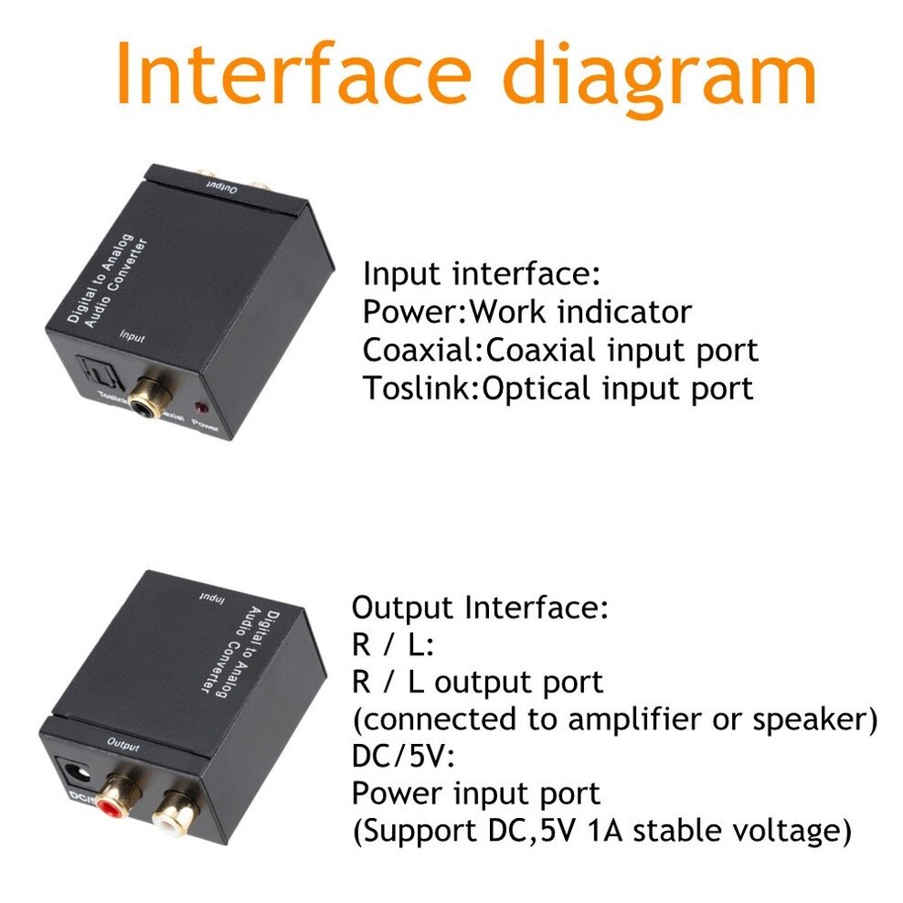 Inioiczmt Digitale Audio Analoog Converter Audio Optical Fiber Toslink Coaxal Signaal Naar Av R/L Audio Decoder Spdif dac Amplifer