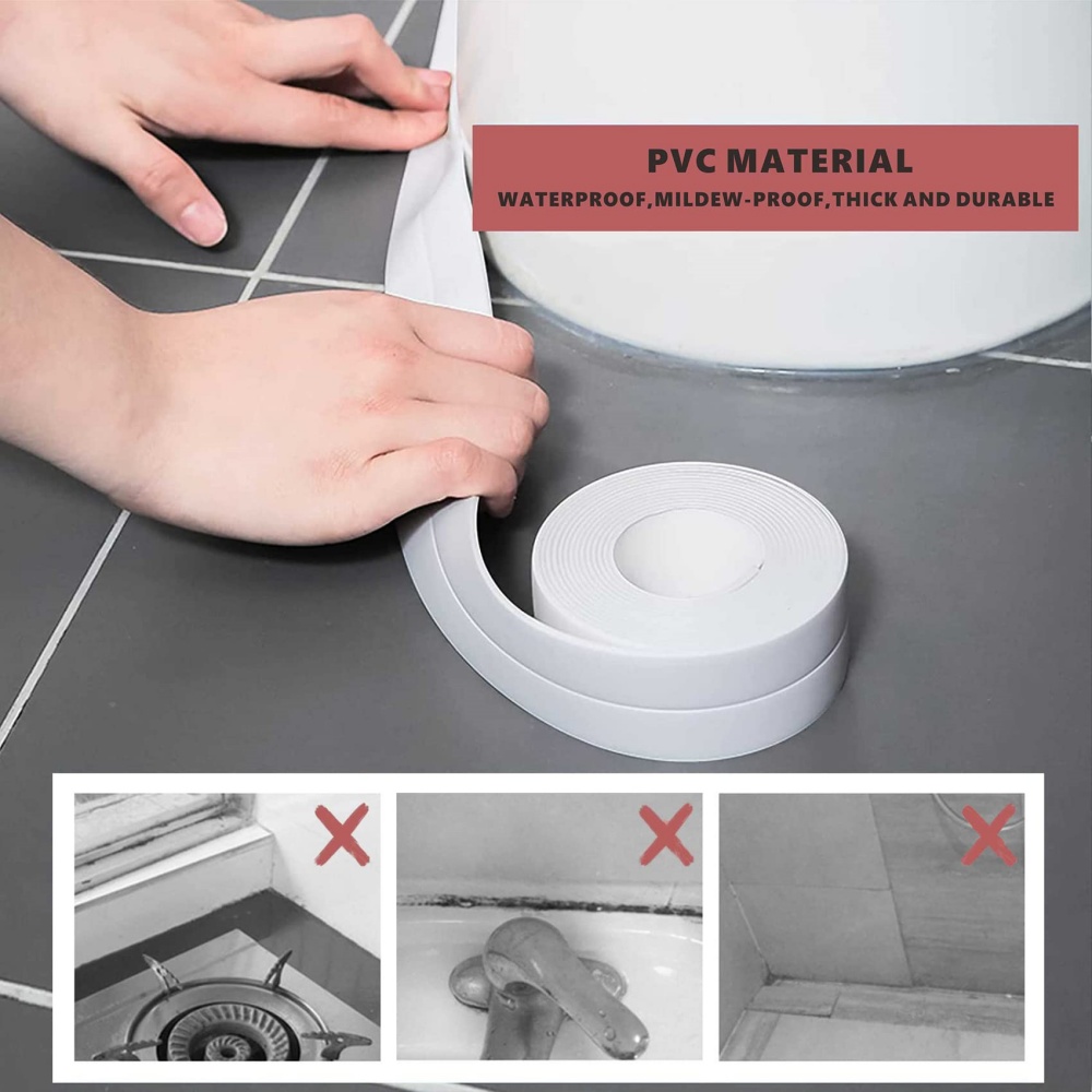 Waterproof Self Adhesive PVC Sealant Tape for Bathtub Toilet Sink Countertop Shower Tile Bathroom Kitchen Leak Proof Durable Cau