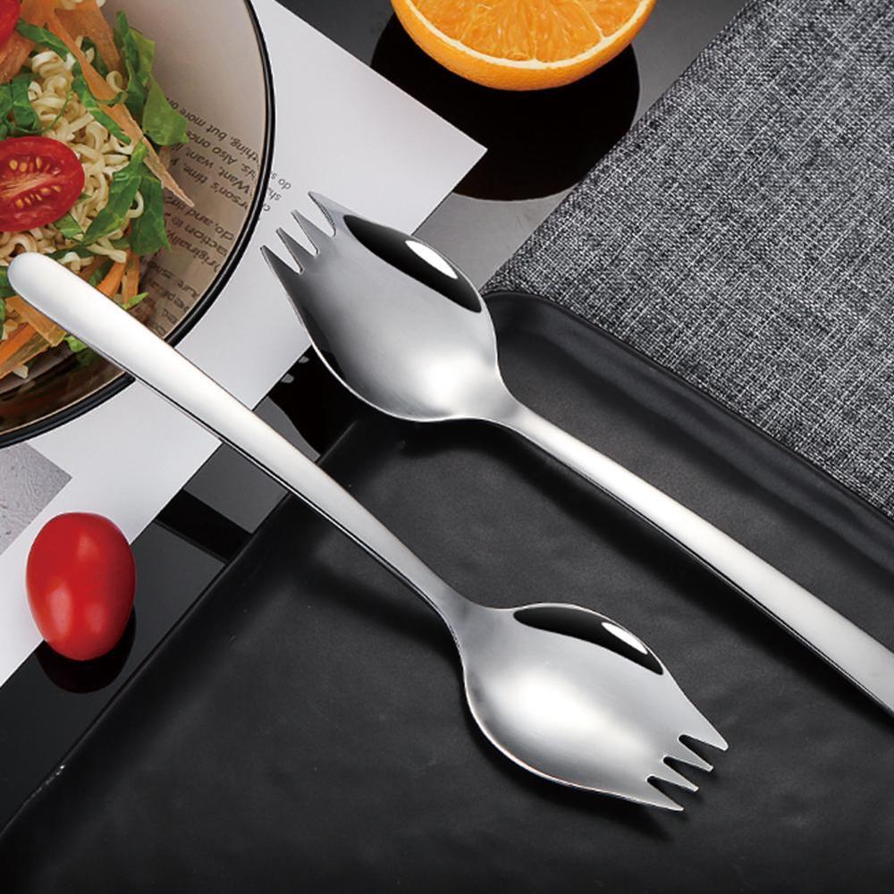 Cuchara tenedor con mango largo para ensalada, cuchara reutilizable de acero inoxidable para Picnic, vajilla deportiva, cucharas doradas de acero para el aire libre, postre W7J0