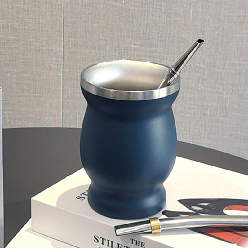 1 Set Yerba Mate Cup 304 Roestvrij Staal Dubbelwandige 8 Oz Yerba Mate Kalebas Cup Met Stro Lepel En Reinigingsborstel theewaar Sets: Licht Groen