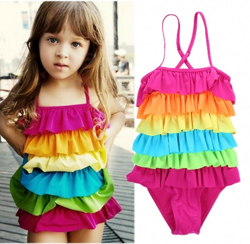 Summer Toddler Infant Baby Girls Summer Beachwear Kids Rainbow Bikini Swimwear Bathing Colorful Swimsuit