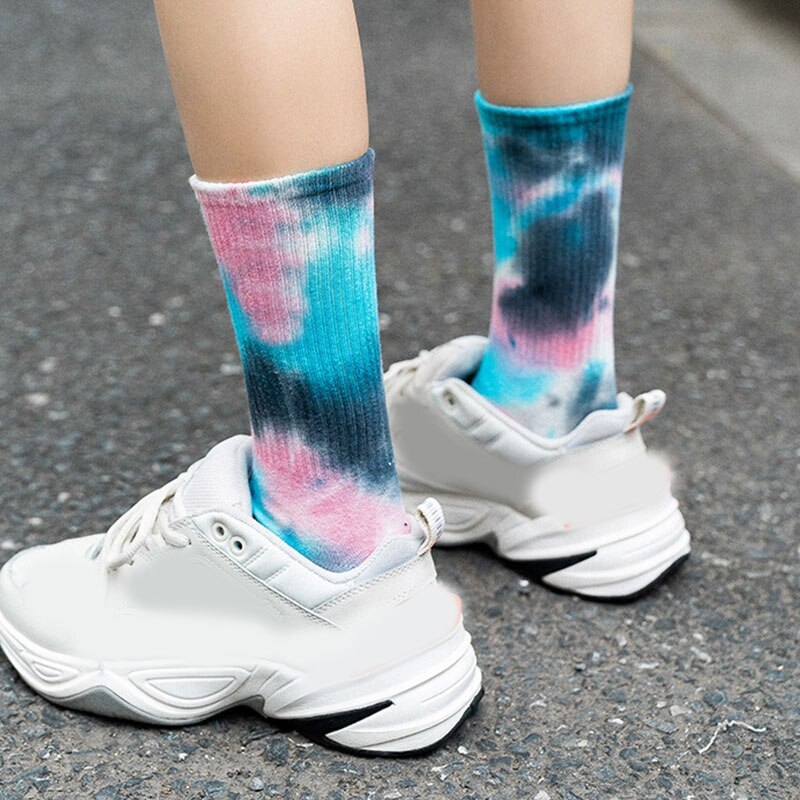 men and women socks cotton Colorful Psychedelic Graffiti Tie dyeing funny Skateboard cute Harajuku Hiphop tube socks