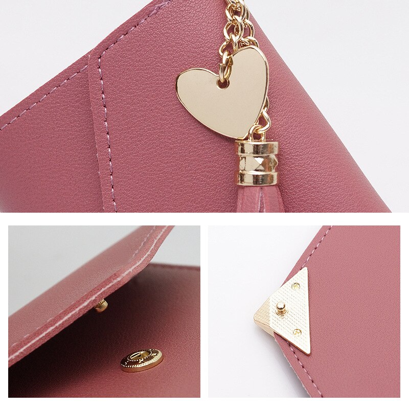 Women Tassel Love Heart Mini Wallets Black Pu Leather Coin Purse Simple All-match Student Card Holdeer Bag