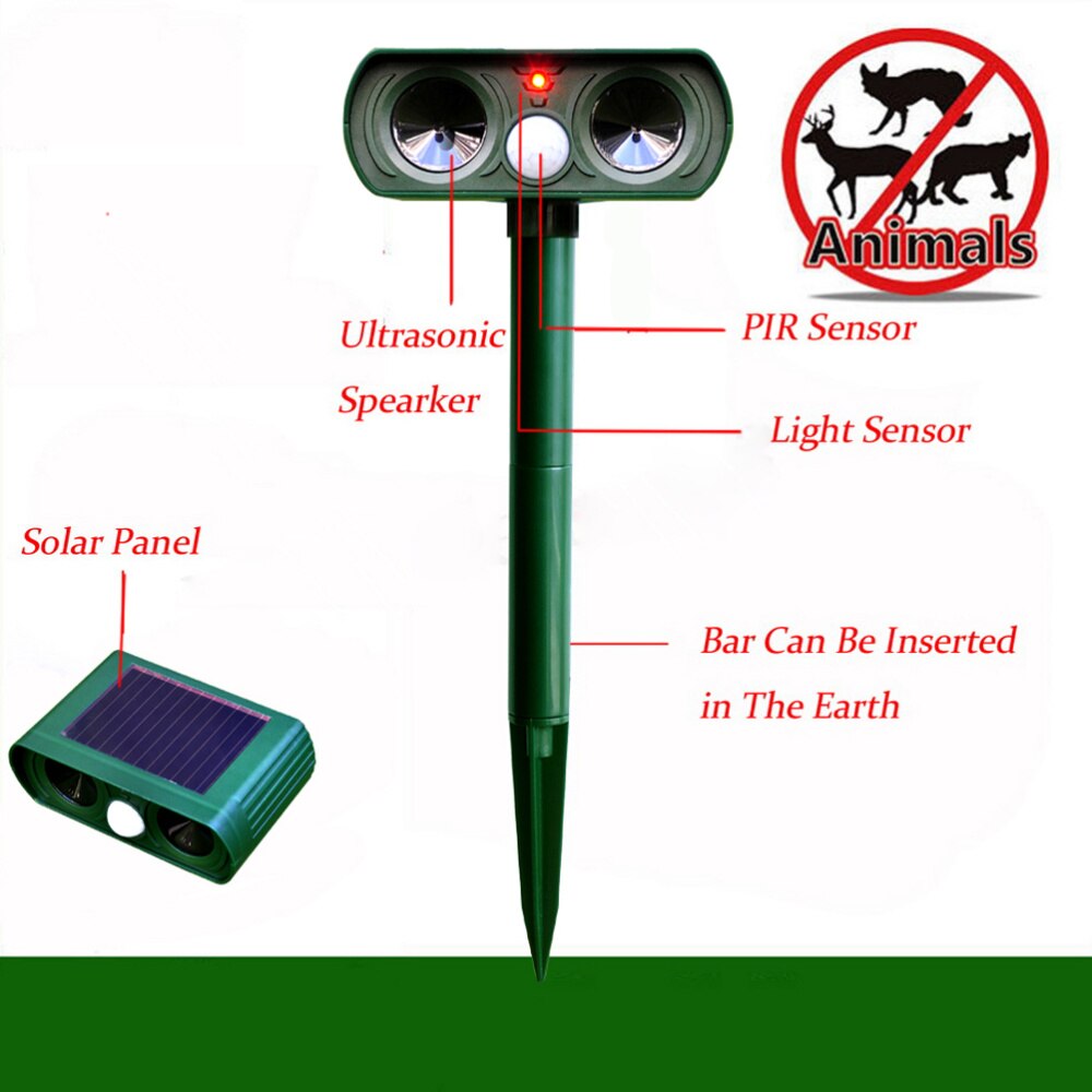 Solar Powered Motion Activated Animal Ultrasonic Cats Dogs Repeller Frighten Animals For Outdoor Gardening (Dark Green)
