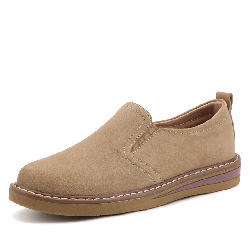 ZOVE Frauen Flache Schuhe Herbst Fette Oxford Schuhe Damen Wildleder Leder Mokassins lässig Schuhe Spitze hoch Oxfords Femme Flache schuh: 978 Beige / 7.5