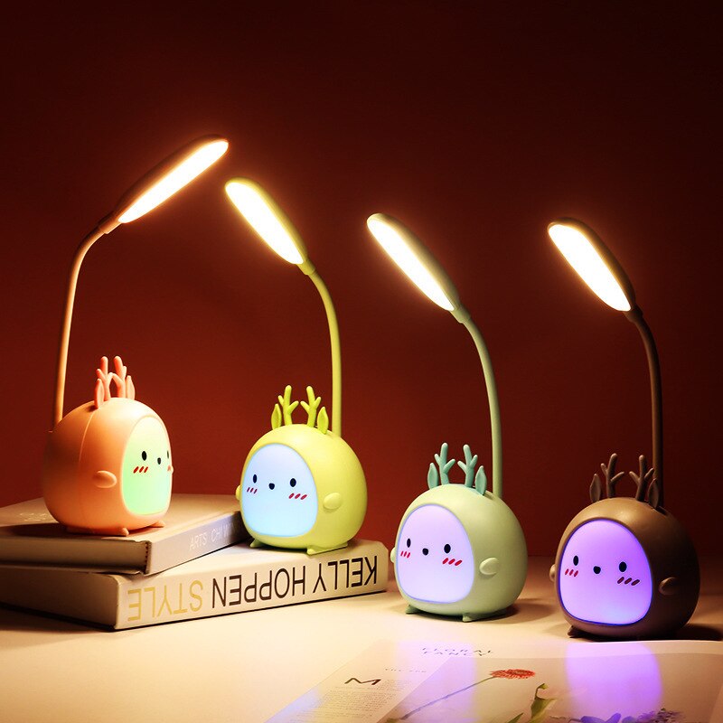 LED Desk Lamp Cute Cartoon Table Lamp Eye Protection Reading Lamps Rechargeable Bedroom Three Mode Night Light For Kids Children