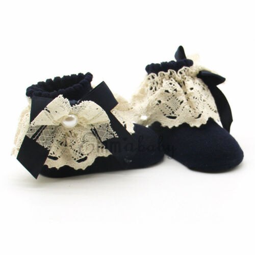 Newborn Baby Kids Girls Lace Ruffle Frilly Ankle Socks Princess Short Tutu Cotton Socks: Navy Blue