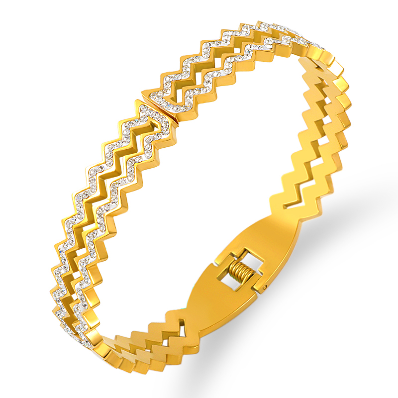 2021 Summer Fashion Zirconia Geometry Bracelet bracciali cavi in acciaio inossidabile bracciale in oro per gioielli da donna regalo per gli amanti del matrimonio: Gold