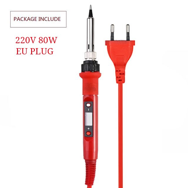 Digital Electric Soldering Iron Kit Welding Tools 110V 220V 60W 80W Ceramic Heat Temperature Adjustable Solder Iron Rework: 80W EU red