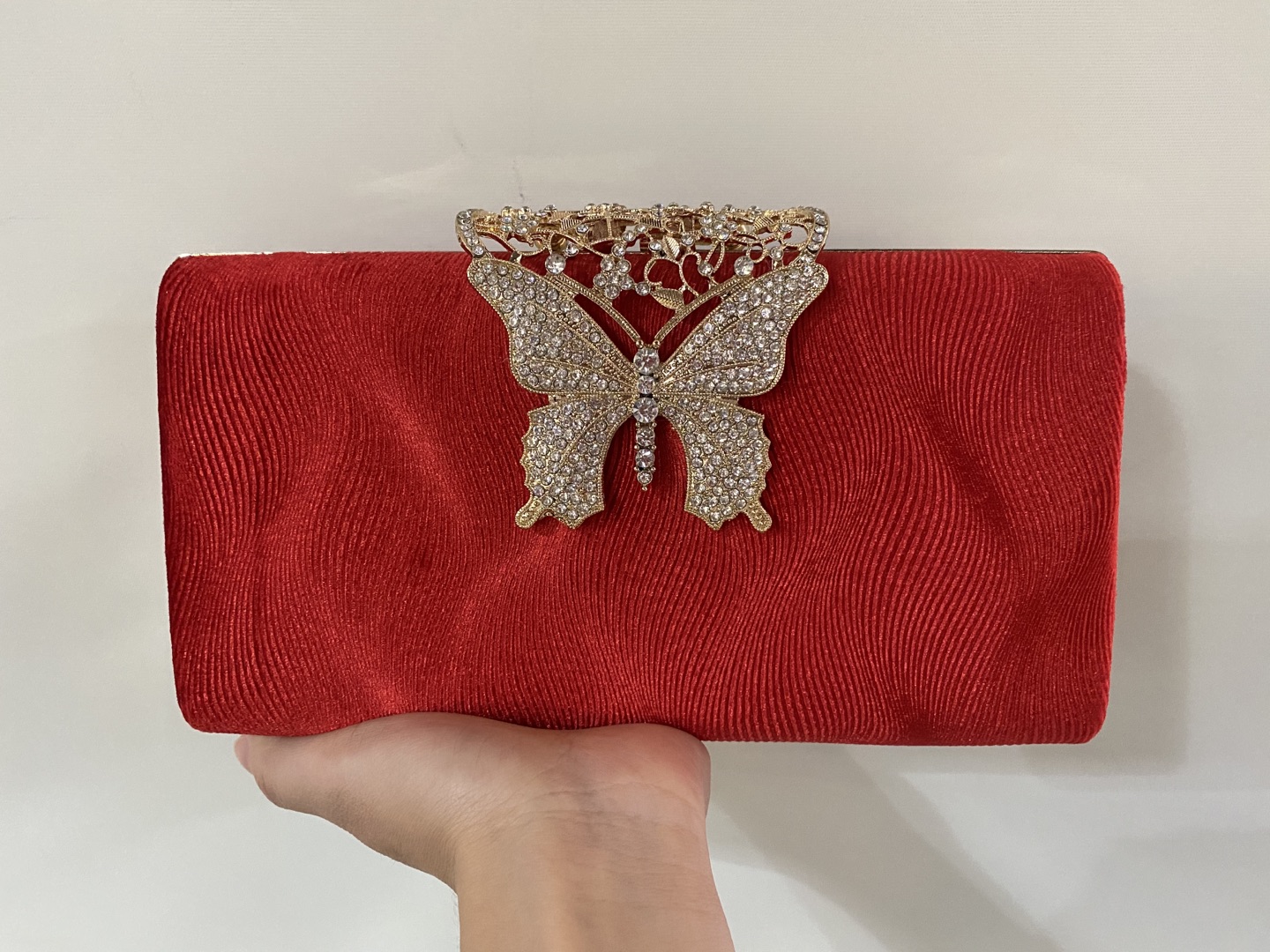 Rhinestone Vlinder Patroon Vrouwen Clutch Bag Avond Party Wedding Bridal Koppelingen Purse Schoudertassen Gouden Bolso Mujer: red