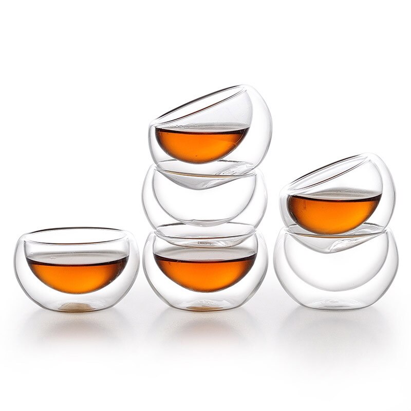 dubbelwandige glazen tea cup 50 ml * 6 stuks, Dubbele Laag Glas kopje Thee, pint glas cup