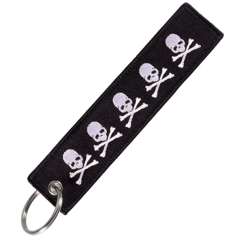 travel accessories luggage tag Embroidery Dangerous Skull Black tag With Keyring Keychain for Aviation: Default Title