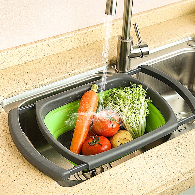 Sac de rangement de cuisine en Silicone | Panier de vidange carré passoire repliable, panier de fruits et légumes filtre pliable