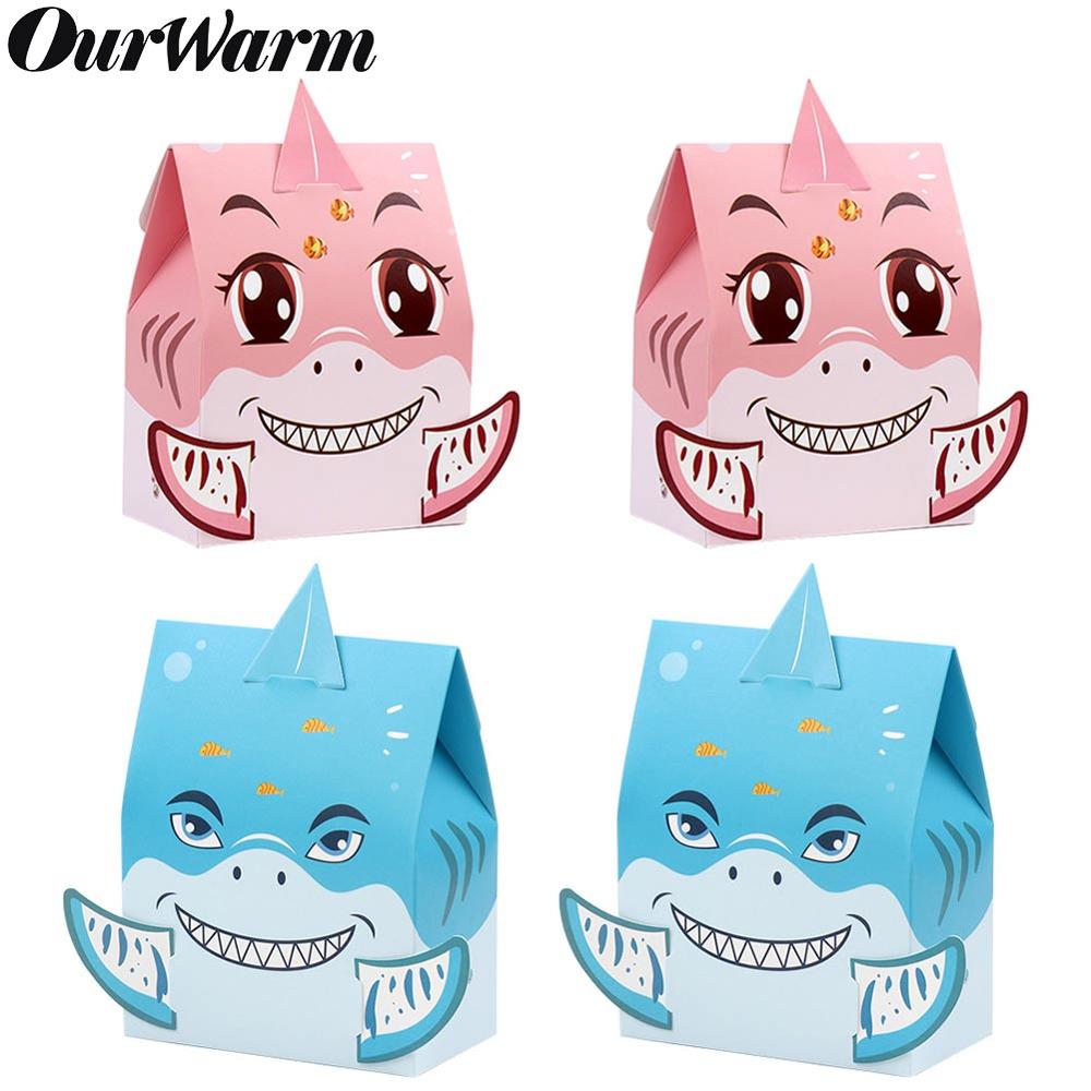 OurWarm 12Pcs Animal Shark Party Boxes Under the Sea DIY Paper Favor Box Shark Birthday Party Baby Shower Decorations