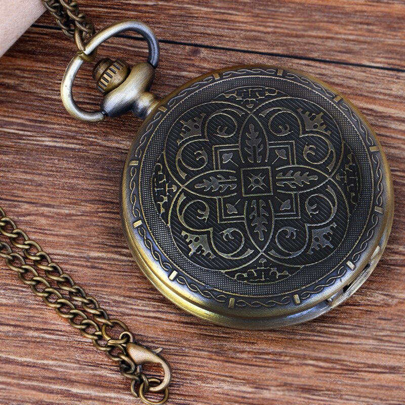 8970 Pocket Watch With Vintage Pattern Bronze Fine Chain Vintage Fine Carved Quartz Pocket Watch With Necklace For Men And Women