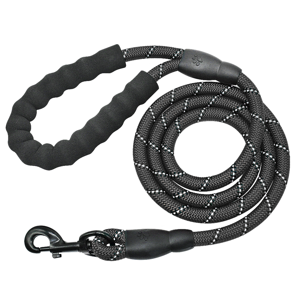 Correa reflectante grande para perro, cuerda de nailon para mascotas, correas de seguimiento, correa de escalada larga para perros de plomo para perro mediano, perro grande imponente: Black