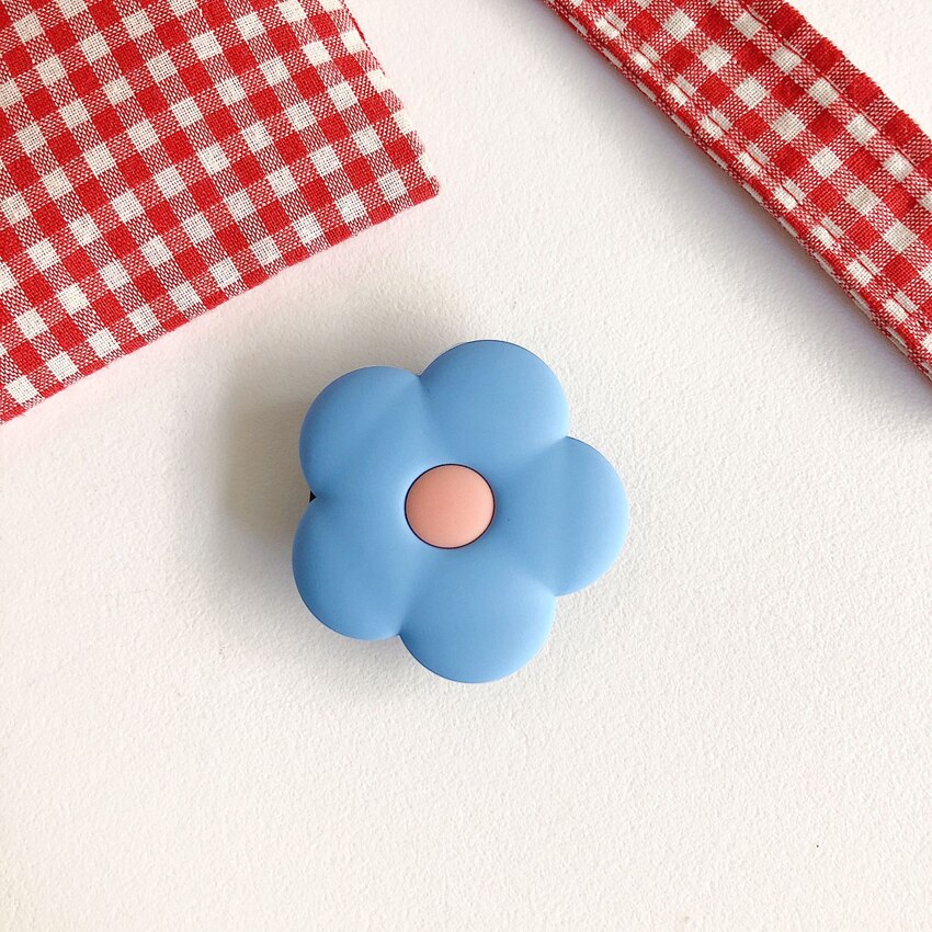 1PCS Cute Cat Paw Colorful Flower Phone Ring Holder Finger Ring Buckle Anti-Fall Foldable Bracket Universal Phone Stand: Blue Flower