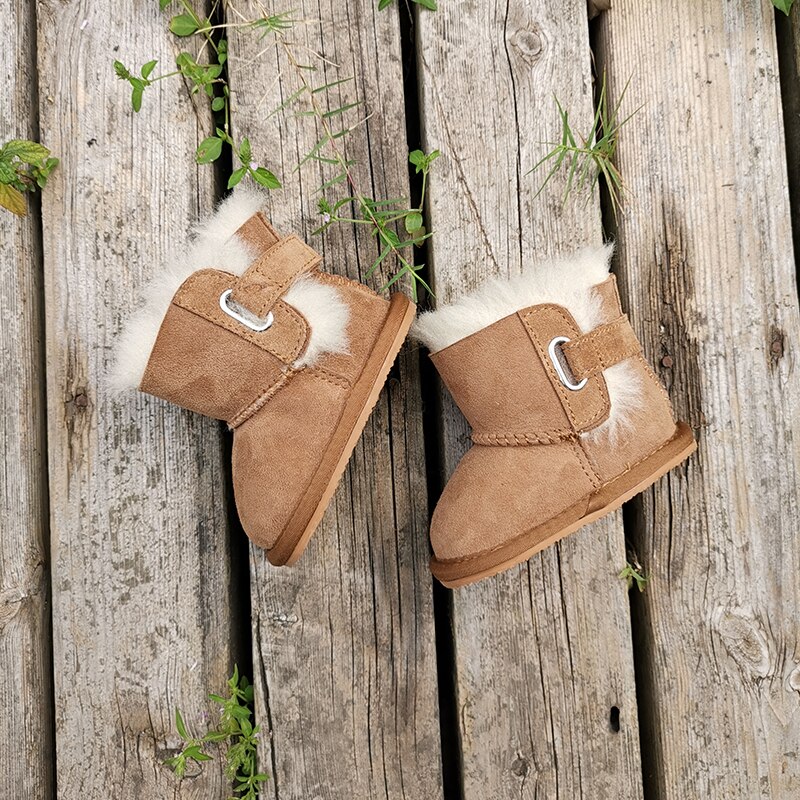 Sapatos de bebê botas menino e gils ausrtalian pele de carneiro do miúdo manter quente lã designer luxo evitar escorregar: chestnut / L / 7-12 meses