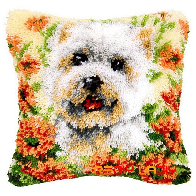 Låsekrok putetrekk katt & blomster hekle garn putetrekk trykt lerret heklet kunst og håndverk 43 x 43cm sovesofa pute: Bz733