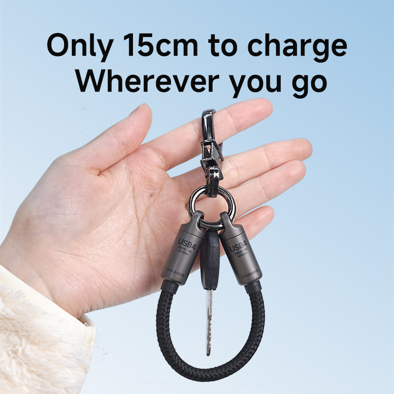 Hagibis USB4 Cable Portable Keychain Short C to C Cable Lanyard Type-C Cable 240W 80Gbps for Thunderbolt 4/5 iPhone 16 Pro SSD