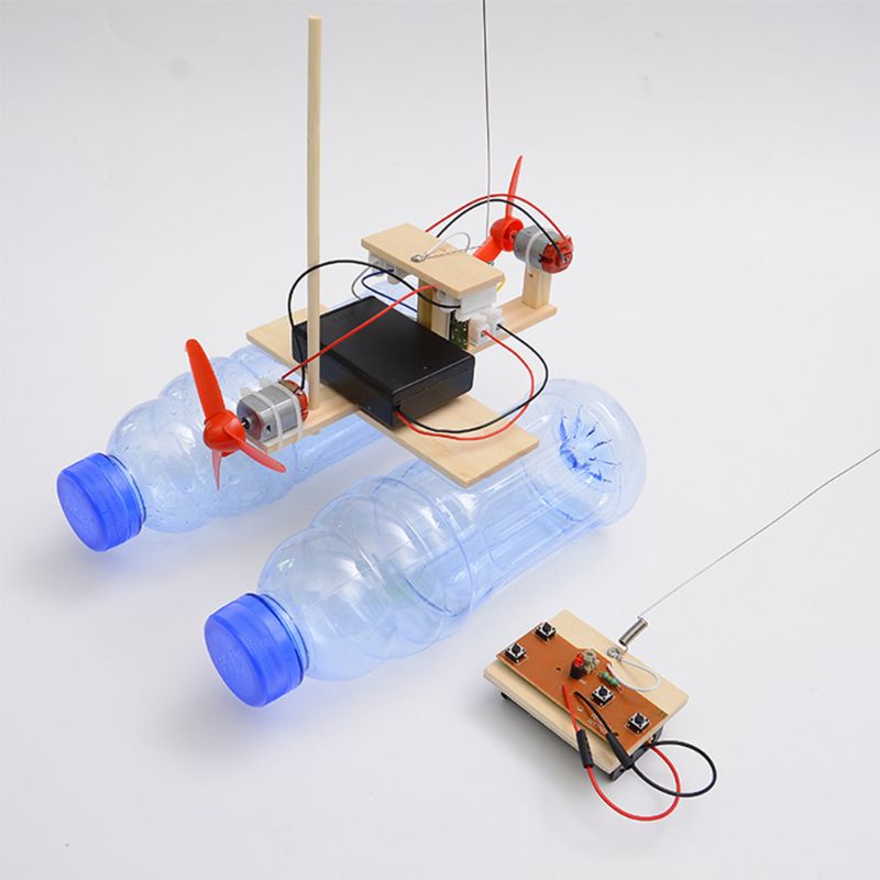 Træ rc båd legetøjsmontering fjernbetjening bådlegetøj pædagogisk legetøj videnskabeligt eksperiment model