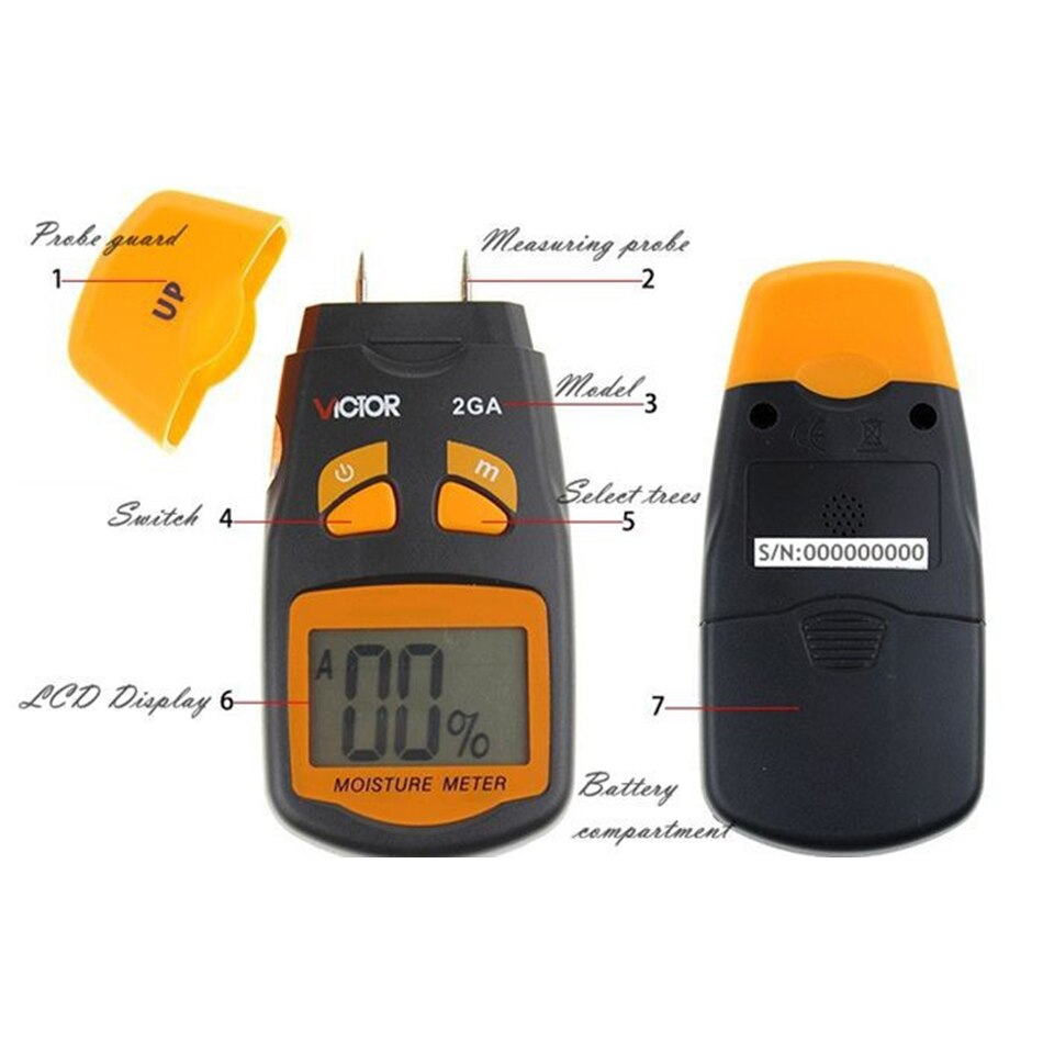 Digital Display Wood Moisture Tester Self Calibration Zeroing Function Simple Operation Intuitive LCD VC2GA