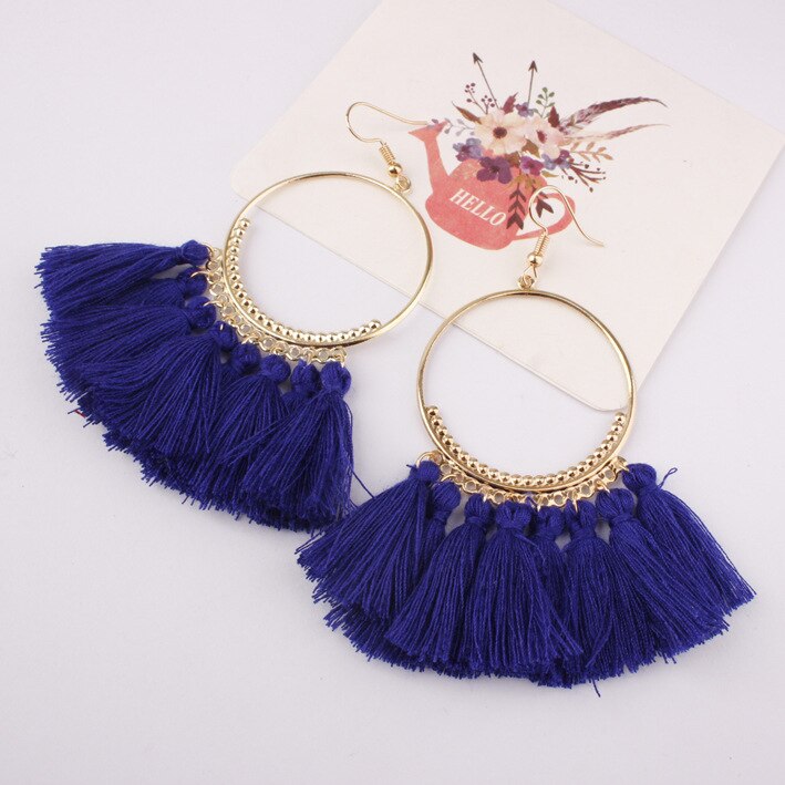 Exknl Fringed Korean Tassel Earrings for Women Geometric Statement Earring Jewelry Pendientes Weekend Party: royal 2