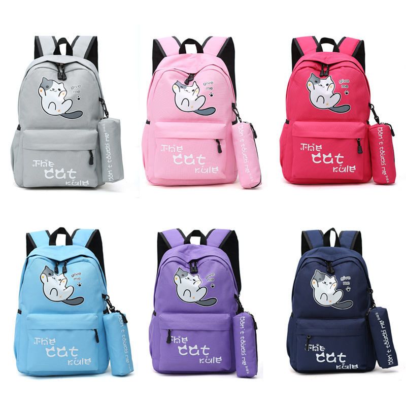 Leuke Cartoon Kat Schooltassen Tiener Meisjes Rugzak Voor Vrouwen Schooltas Effen Nylon Student Schooltas Tiener Casual Boekentas