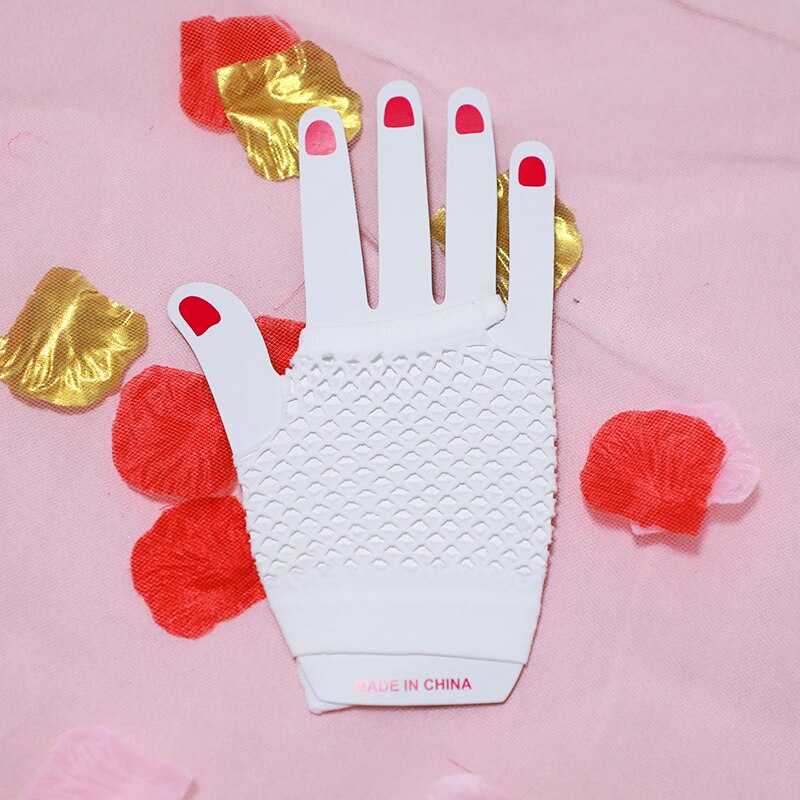 Korte mesh visnet handschoenen sexy vingerloze gothic vrijgezellenfeest punk disco dans kostuum zwarte kleur cosplay handschoenen goedkoop: Wit