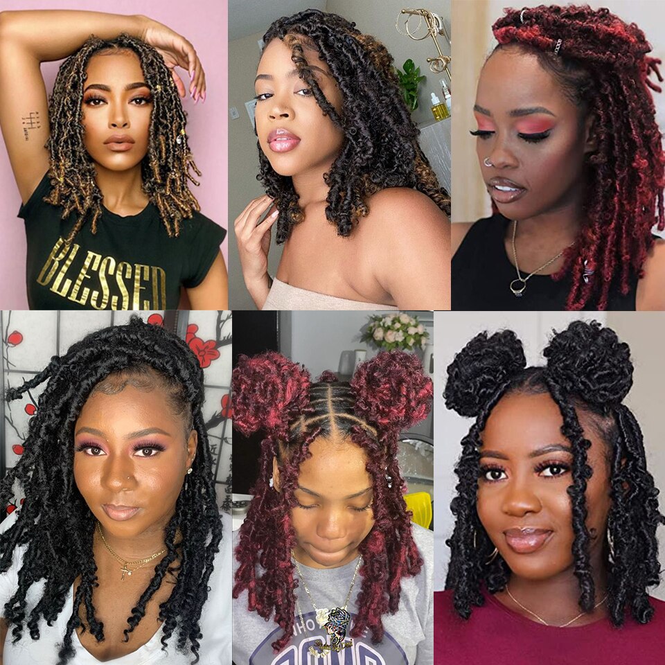 Butterfly Locs Crochet Hair Color 27 1b 30 Burgundy 14 inch Ombre Synthetic Butterfly Distressed Locs Crochet Hair 20 Roots/Pcs