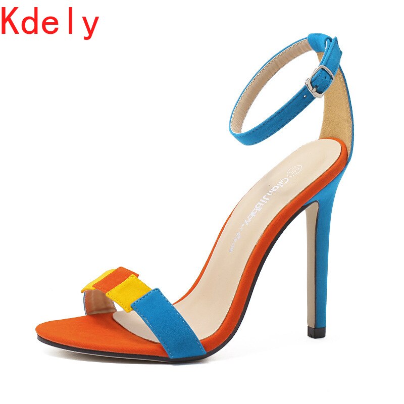 Tiny Hak Hoge Hak Schoen Ster Suède Bijpassende Kleur Woord Riem Eenvoudige Hoge Hak Sandalen Enkele Schoen Vrouw Vrouwen Schoenen