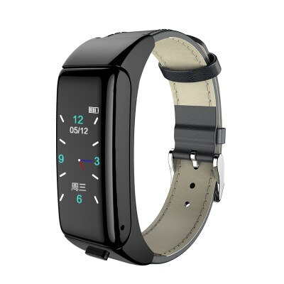 Horloge Met Bluetooth Oortelefoon: Black PU belt