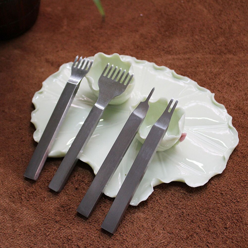 4 Pcs/set3/4mm Leather Craft Tools Hole Punches Stitching Punch Tool 1+2+4+6 Prong Leather stitch seam punching Tools Set