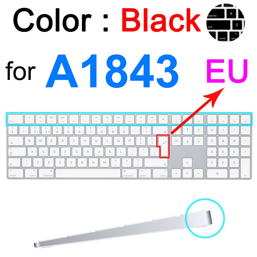 Keyboard Cover Voor Imac Draadloze Bluetooth Magic Voor Apple A1644 A1314 A1843 A1243 G6 Numeriek Toetsenbord Clear Eu Ons Protector huid: Black for A1843 EU