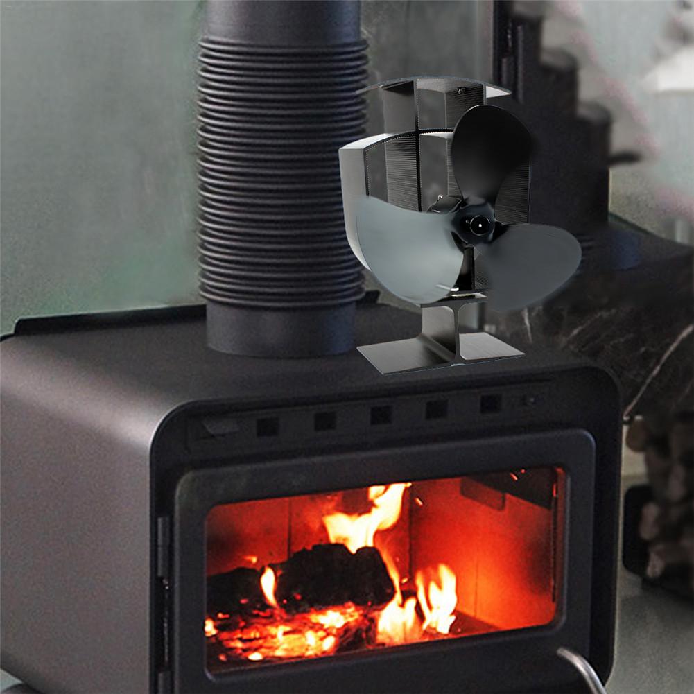 4 Blades Wood Heater Eco Fan Stove Fireplace Fire Heat Powered Circulating Fan