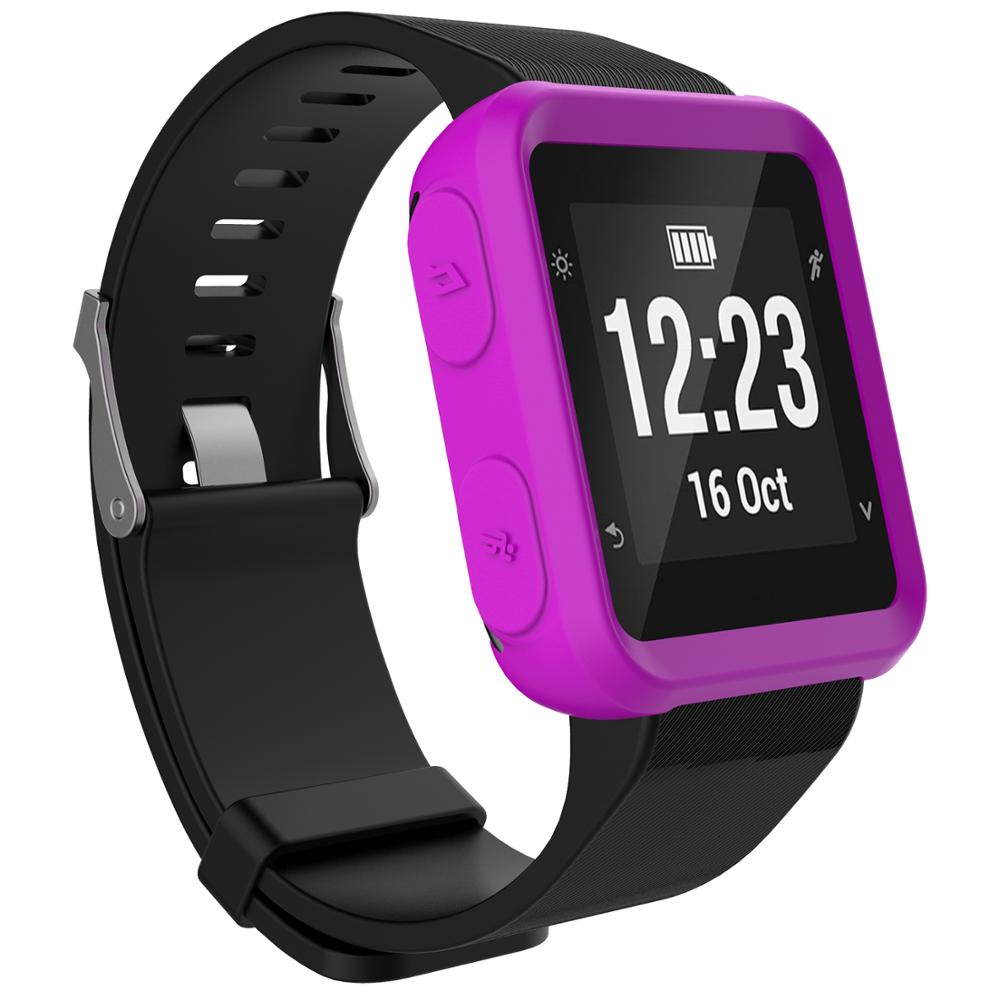 Para Garmin Forerunner 35 funda protectora de piel de silicona + película templada Smart Watch pulsera fundas de protección Accesorios: Purple