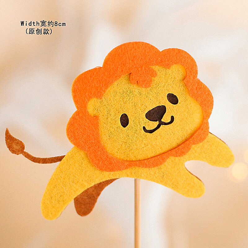Voelde Dieren Aap Leeuw Giraffe Uil Cake Topper Voor Verjaardagsfeestje Decoraties Bakken Levert Baby Shower Kid Liefde: 2pc felt lion D